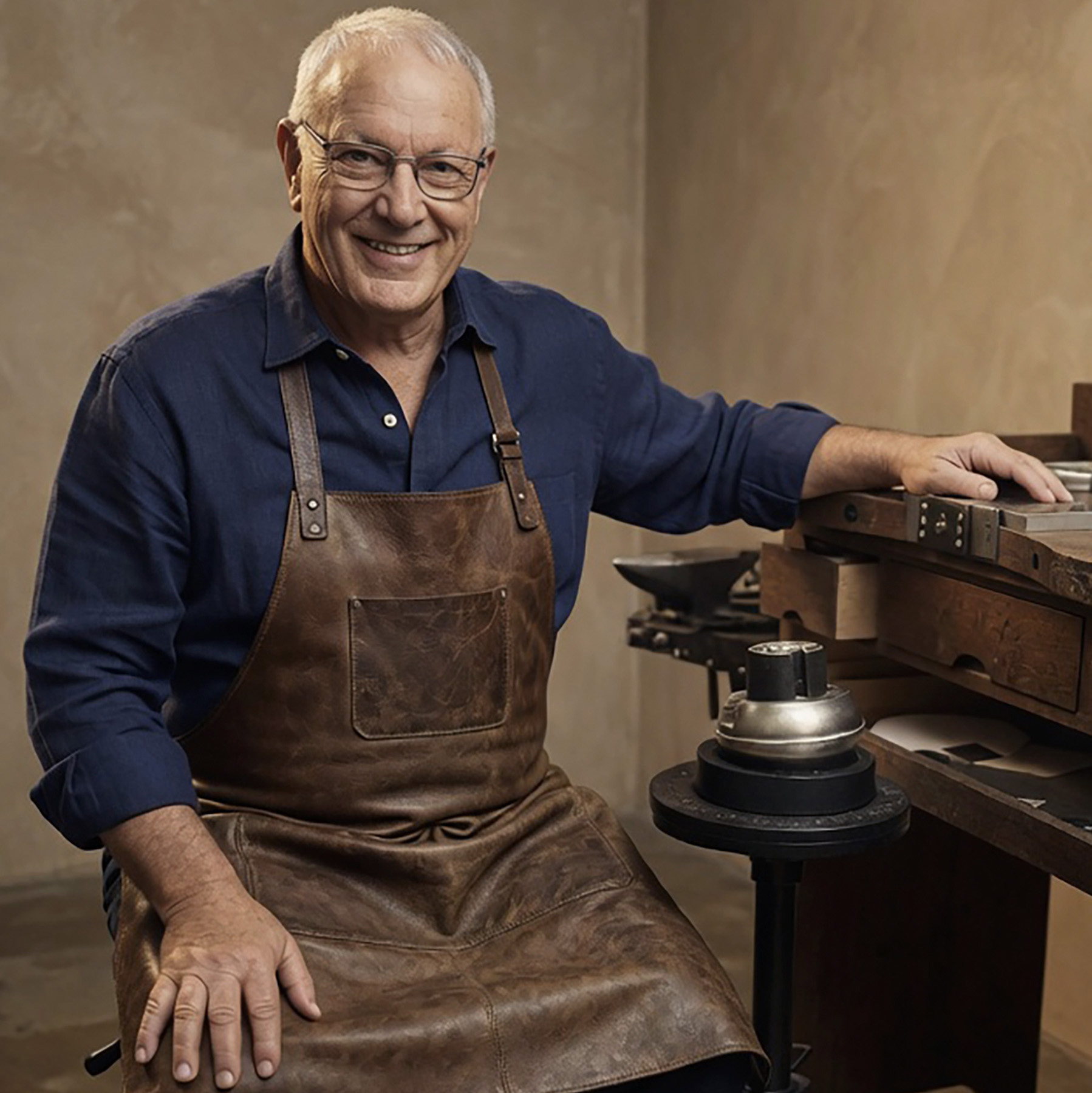 Michael Rogers at his jeweler's bench in San Leon, Texas